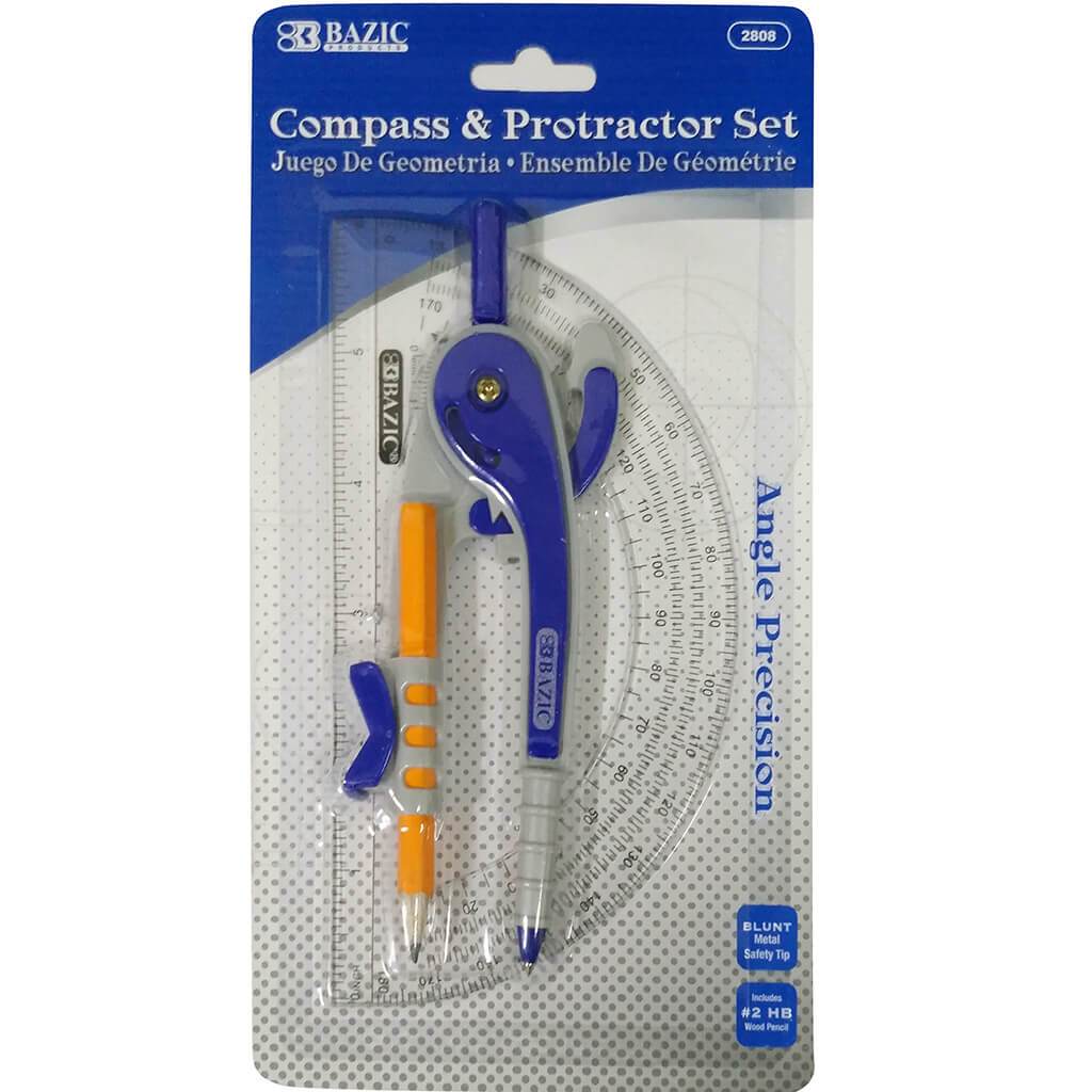 Scale-Arm Compass with #2 Wood Pencil &amp; 6in Protractor Set Blue