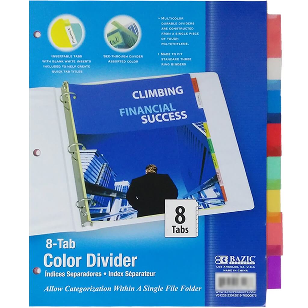 3-Ring Binder Dividers with 8-Insertable Color Tabs