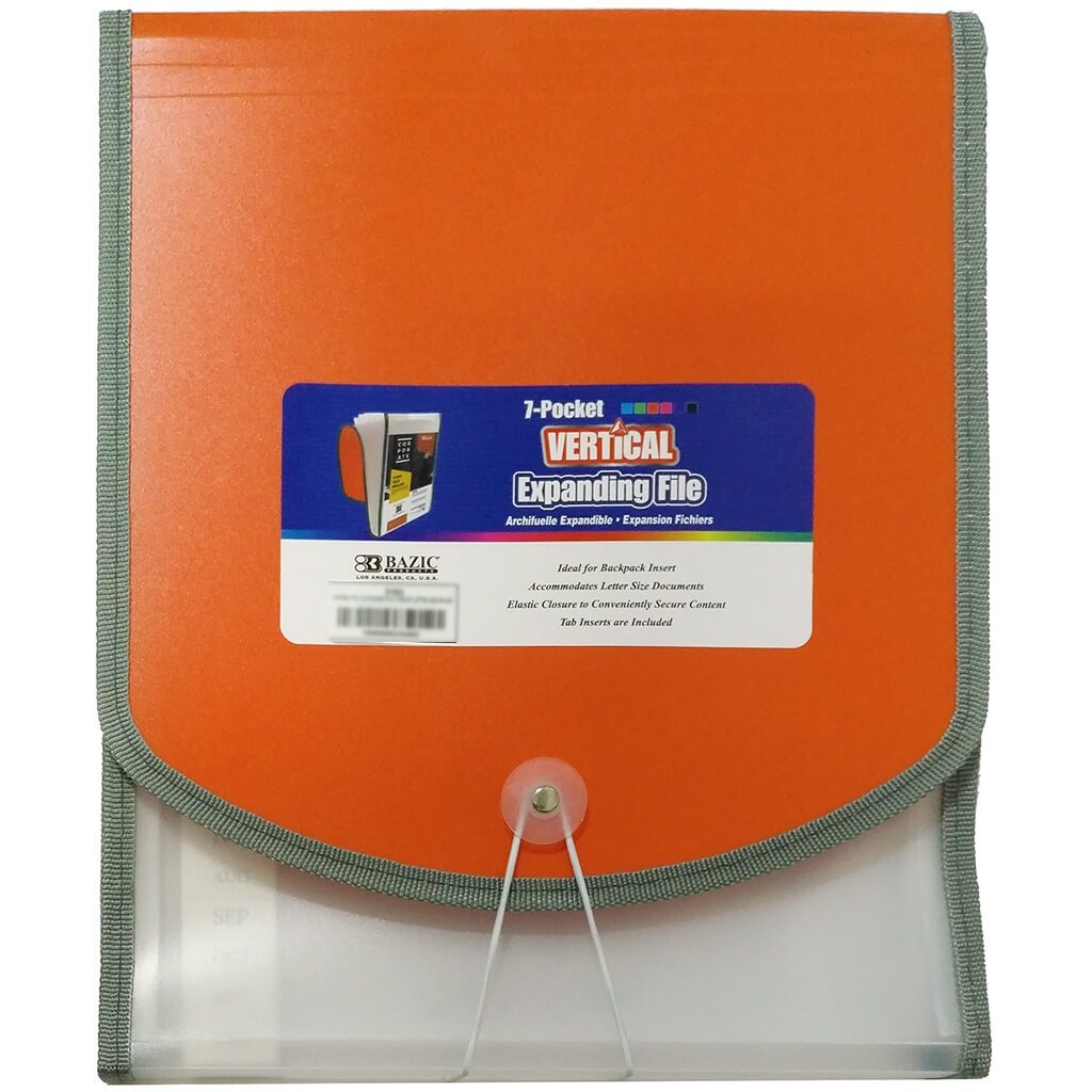 Vertical Poly Expanding File 7-Pocket Letter Size Orange