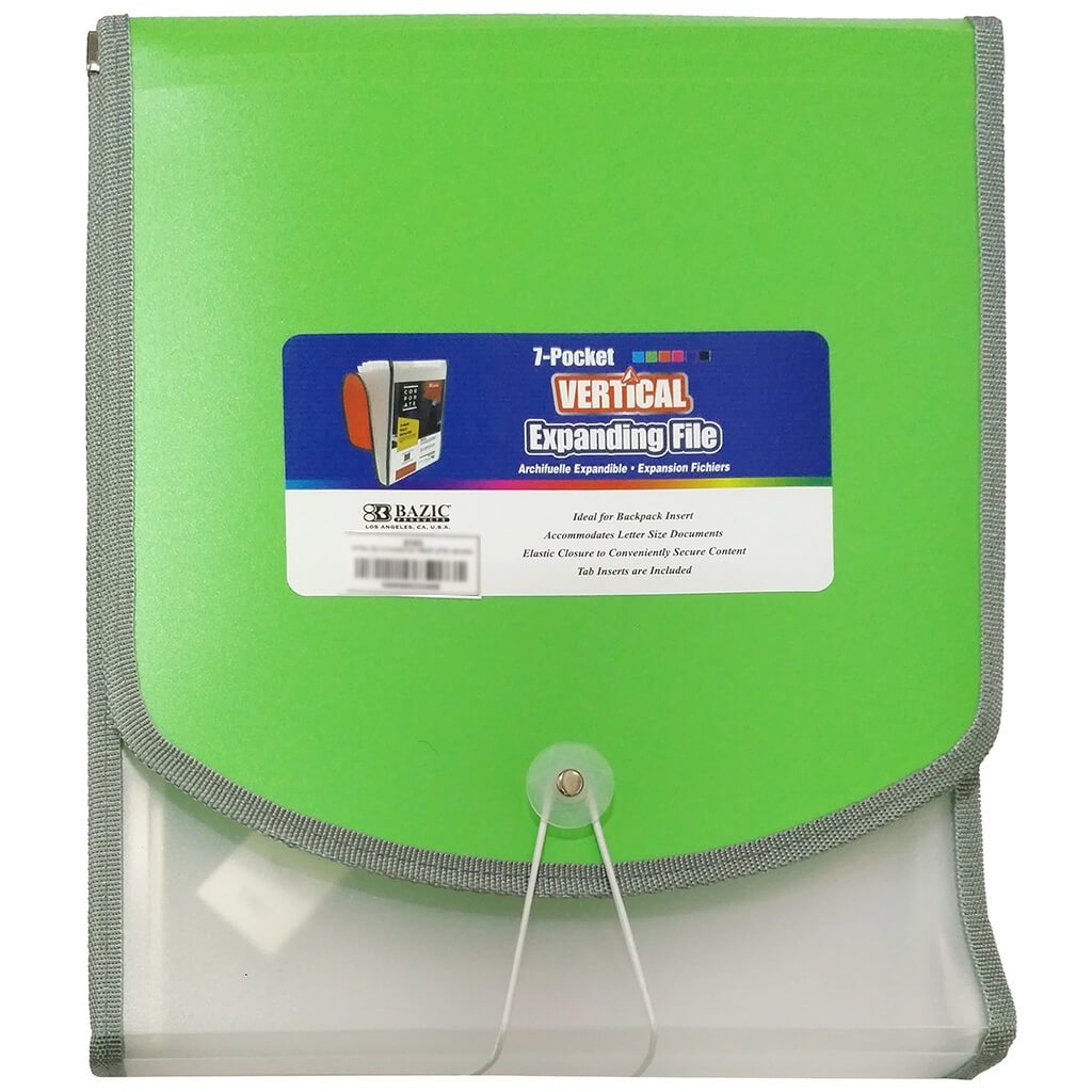 Vertical Poly Expanding File 7-Pocket Letter Size Green