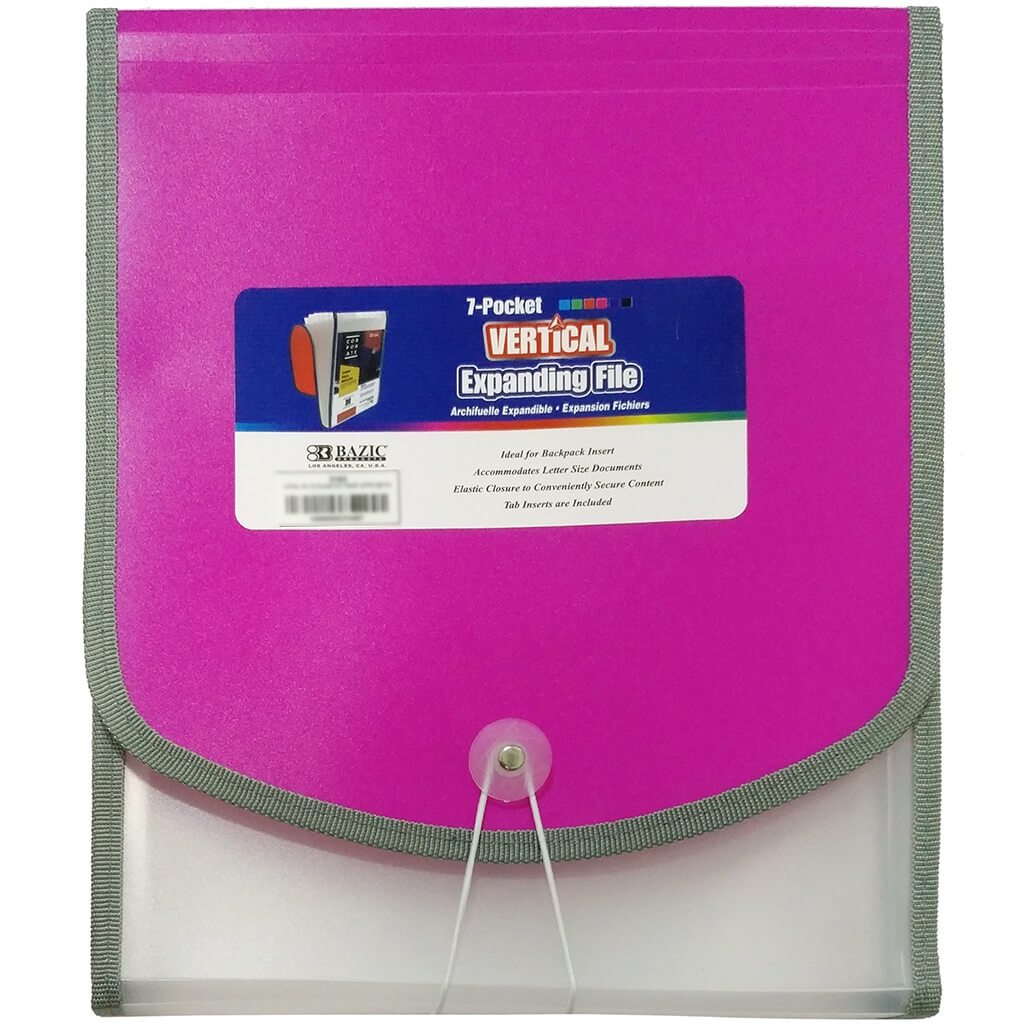 Vertical Poly Expanding File 7-Pocket Letter Size Pink