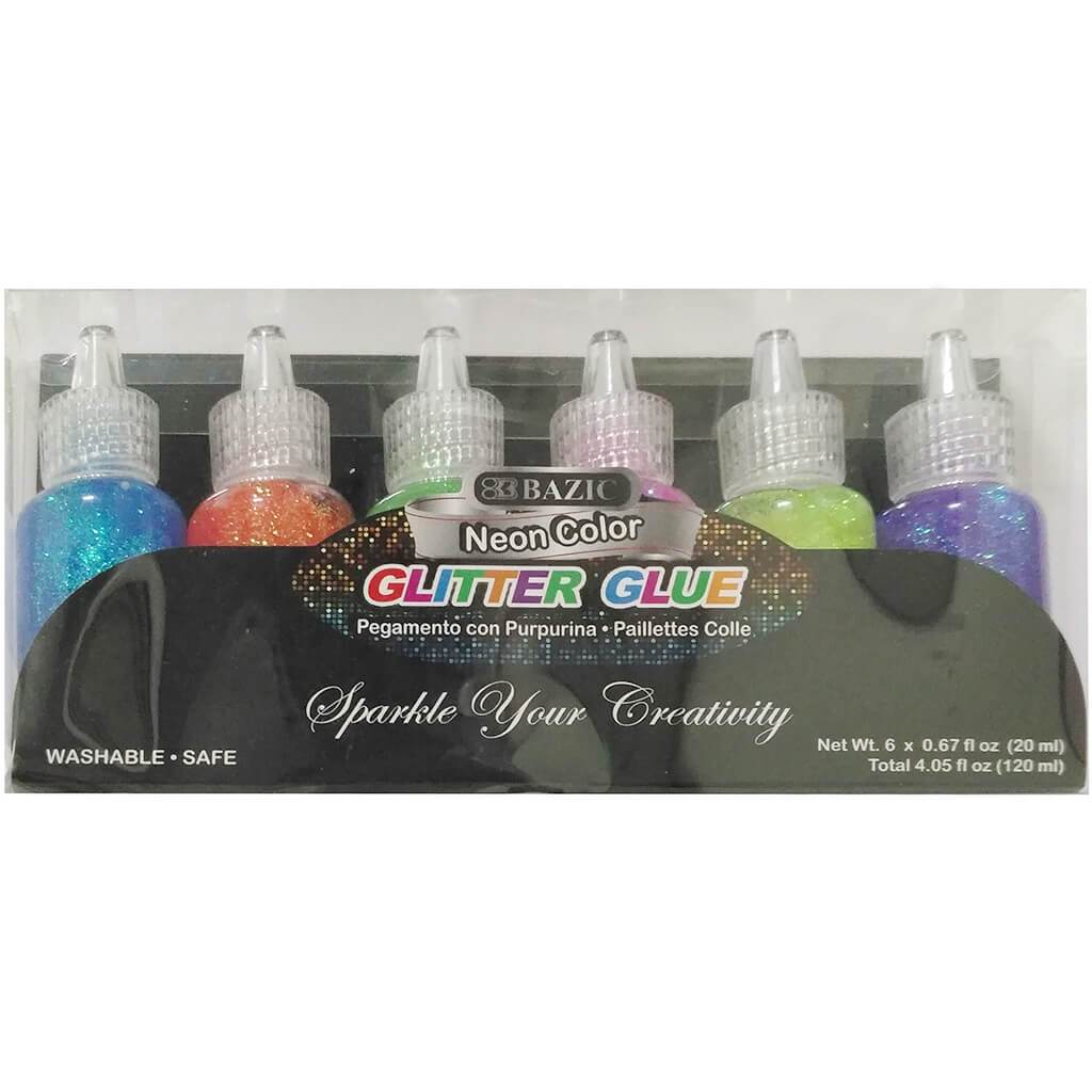 Glitter Glue Neon Color 6/Pack 20ml