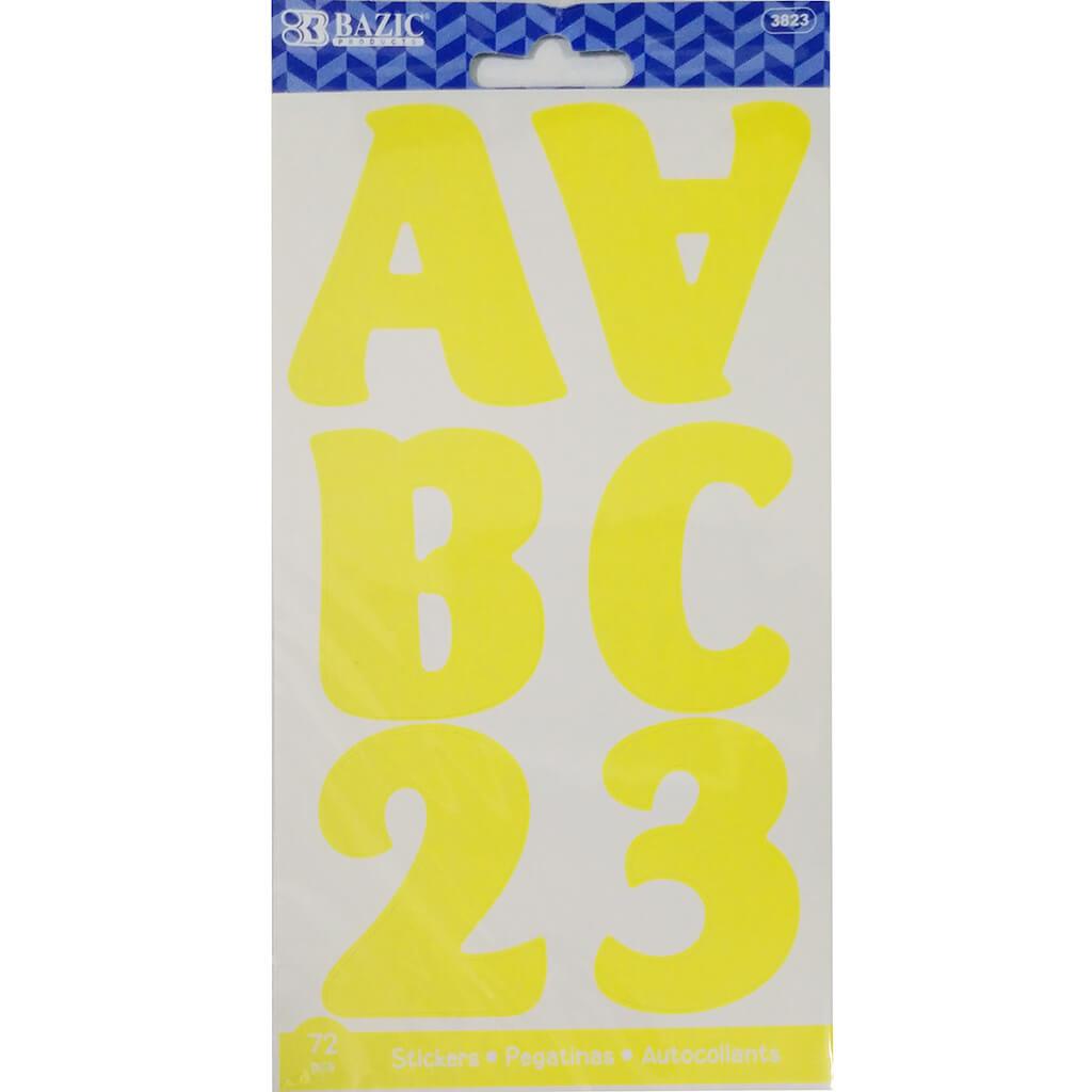 Alphabet &amp; Numbers Stickers Fluorescent Color 10 Sheets 2in Yellow