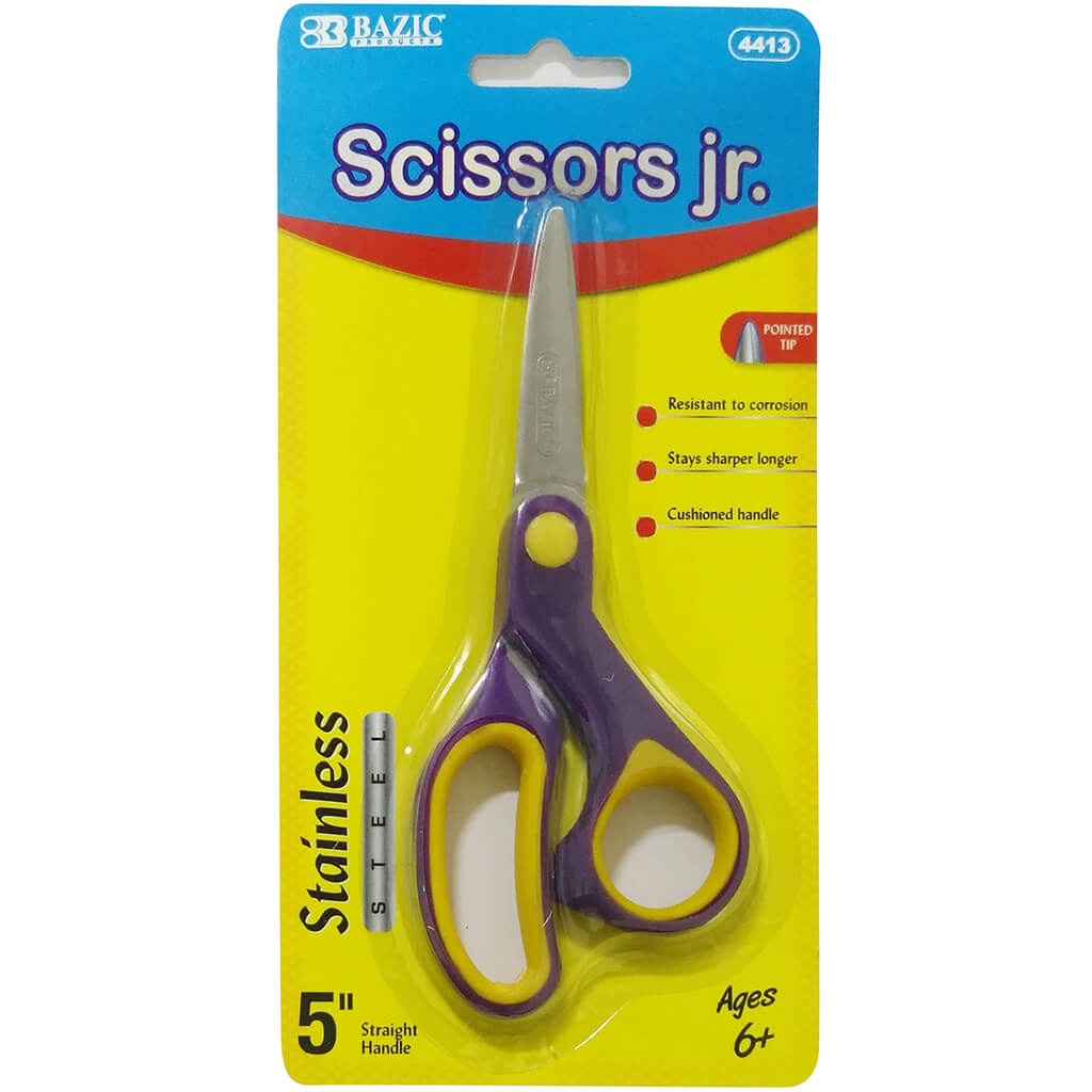 Bazic School Scissors 5in Pointed Tip Soft Grip