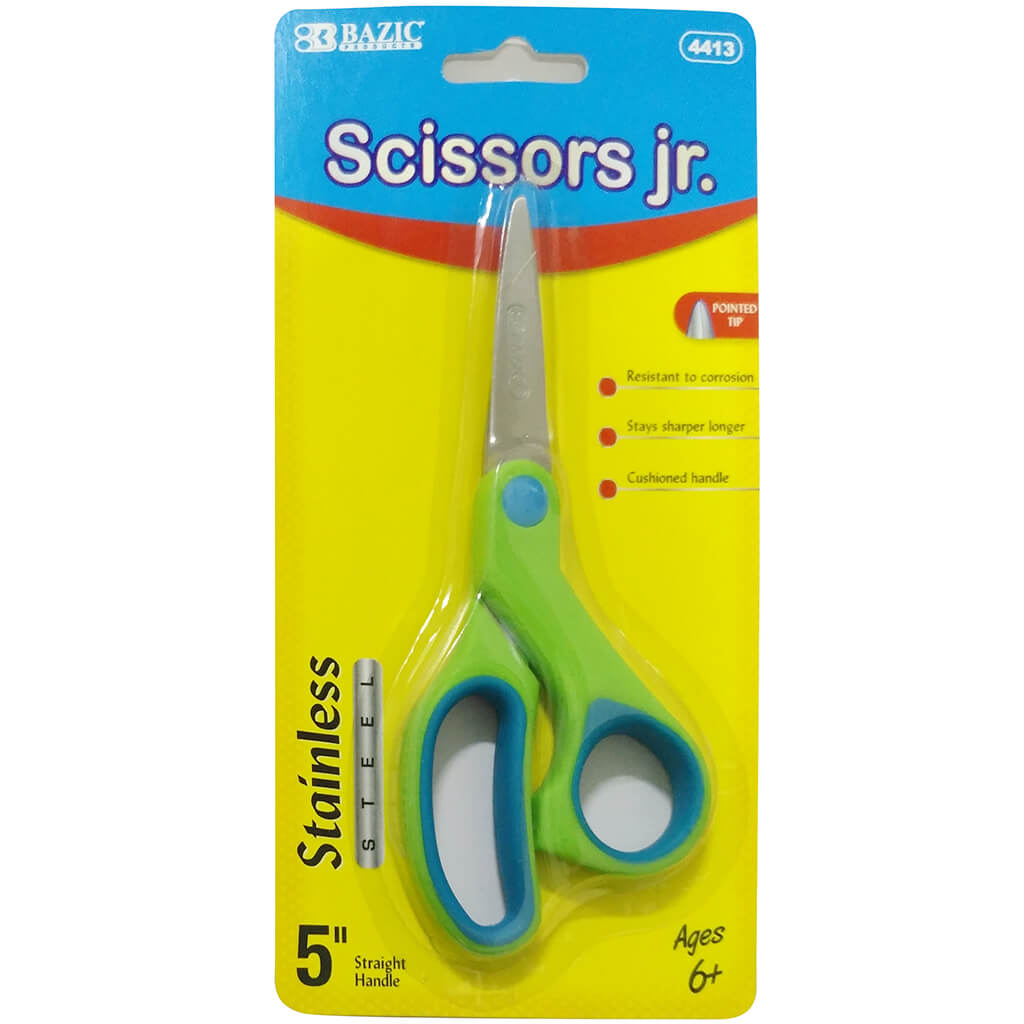 Bazic School Scissors 5in Pointed Tip Soft Grip