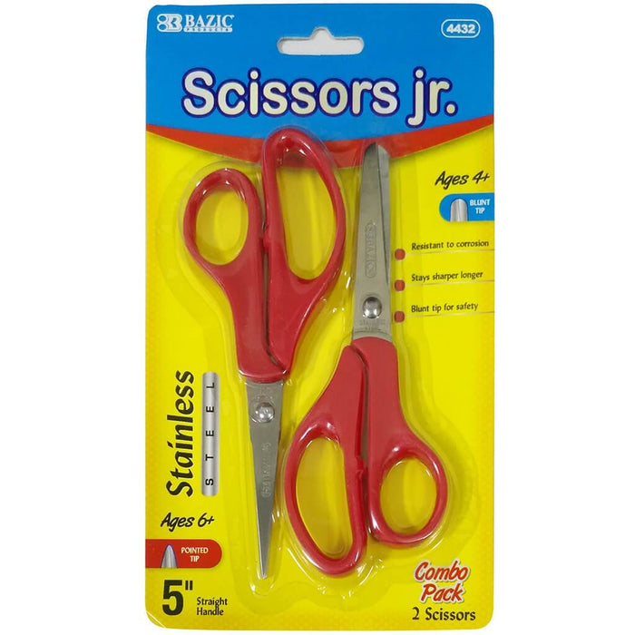 School Scissors Blunt & Pointed Tip 5in Red