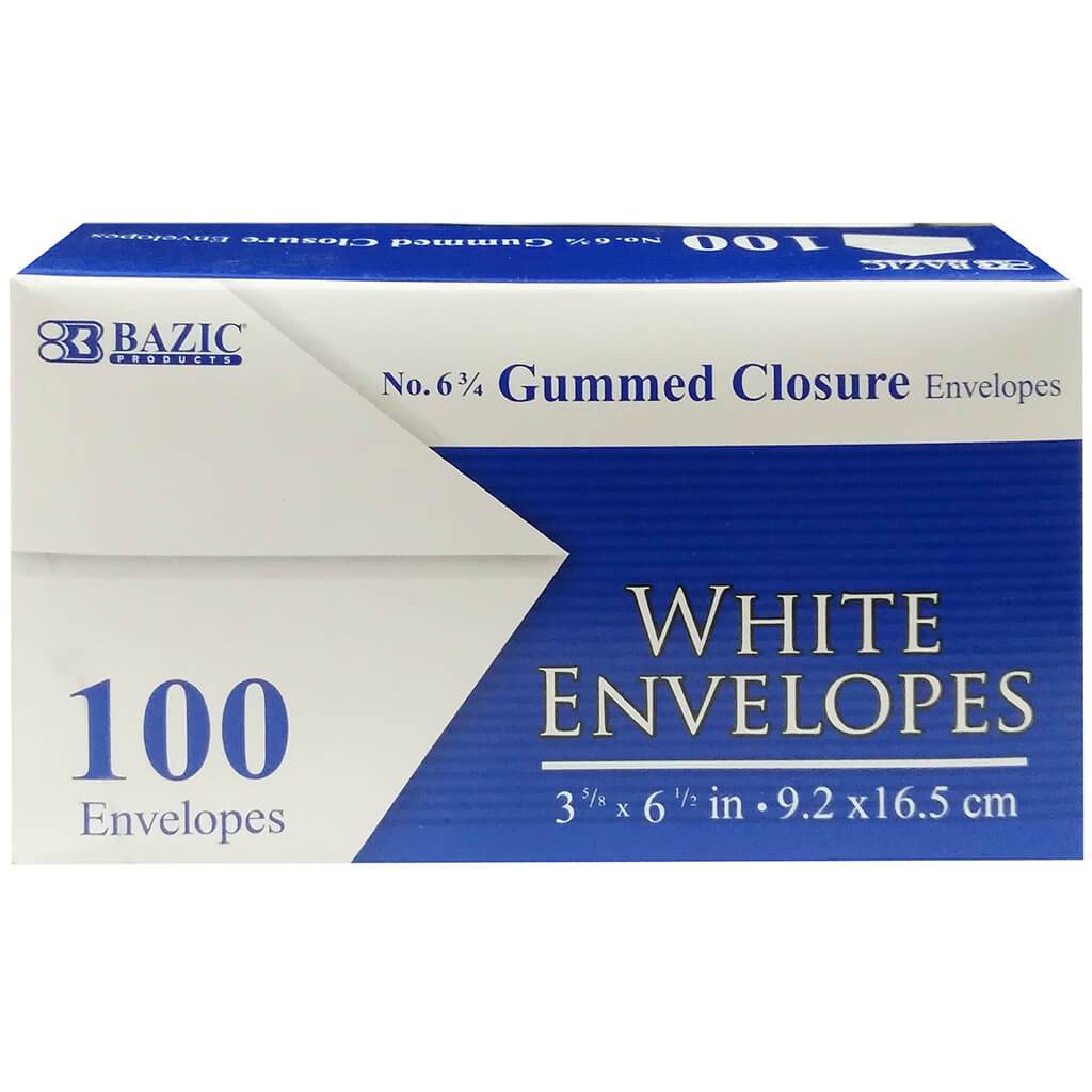 #6 3/4 White Envelope with Gummed Closure 100/Pack