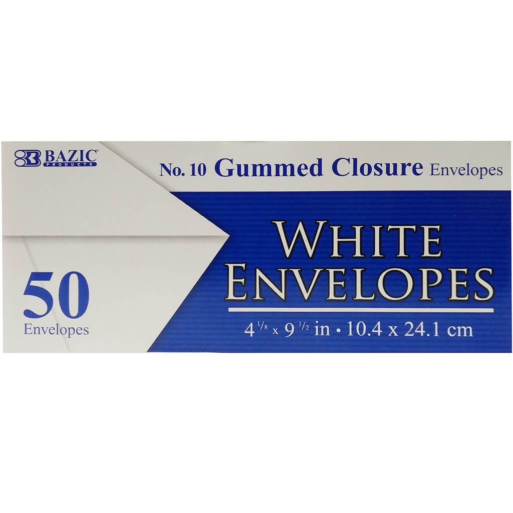 #10 White Envelope with Gummed Closure 50/Pack