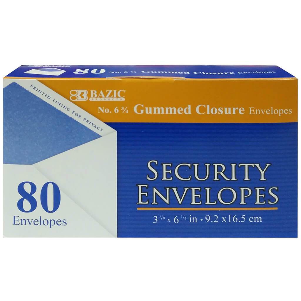 #6 3/4 Security Envelope with Gummed Closure 80/Pack