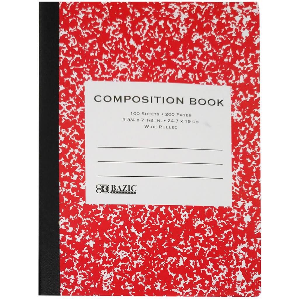 Marble Composition Book W/R 100ct Red