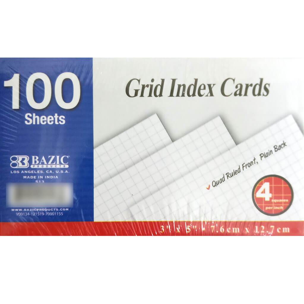 Quad Ruled 4-1in White Index Card 100ct 3in 5in