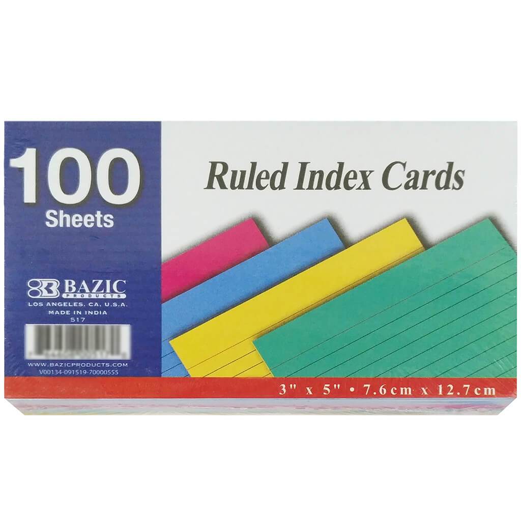 Ruled Colored Index Card 100ct 3in x 5in