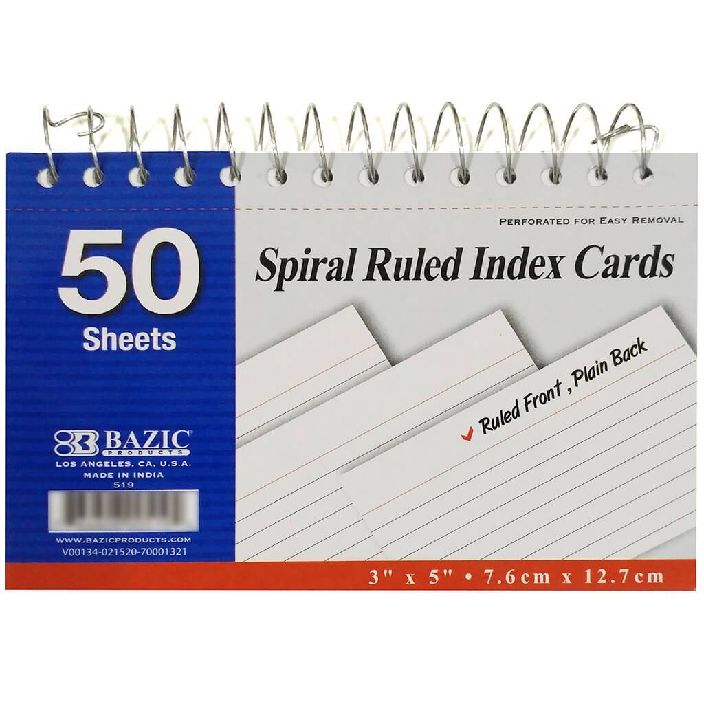 Bound Ruled White Index Card Spiral 50ct 3in x 5in