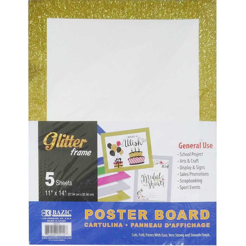 White Poster Board with Glitter Frame 5/Pack 11 x 14in