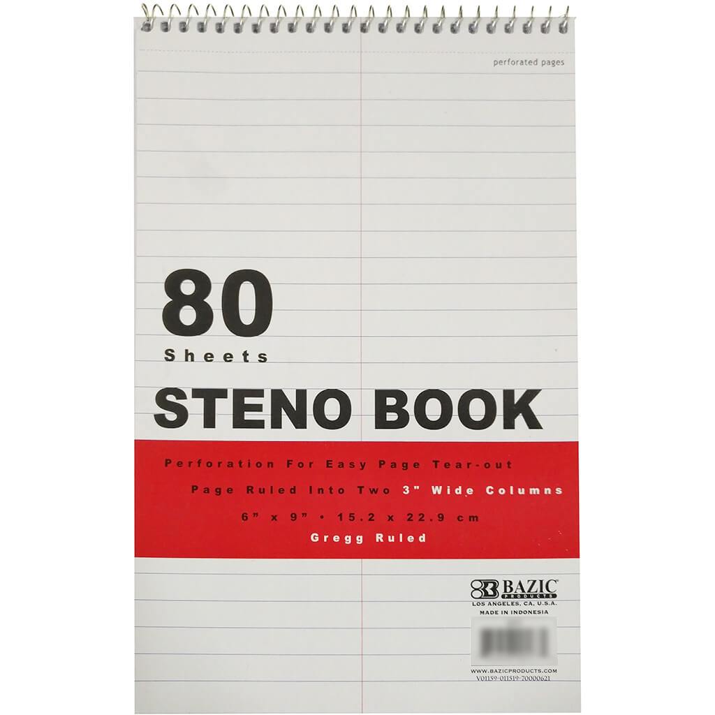 Gregg Ruled Steno Book White Paper 80ct 6in x 9in