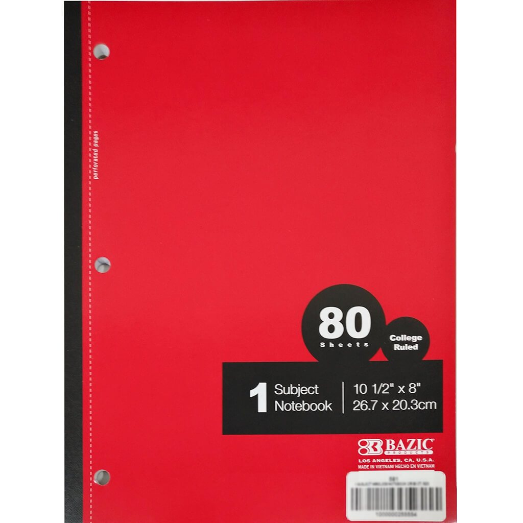 1-Subject Wireless Notebook C/R 80ct Red