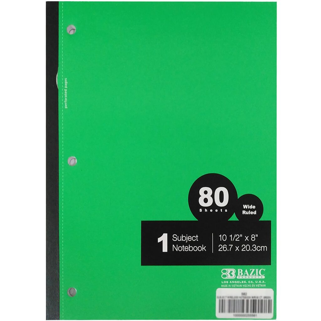 1-Subject Wireless Notebook W/R 80ct Green