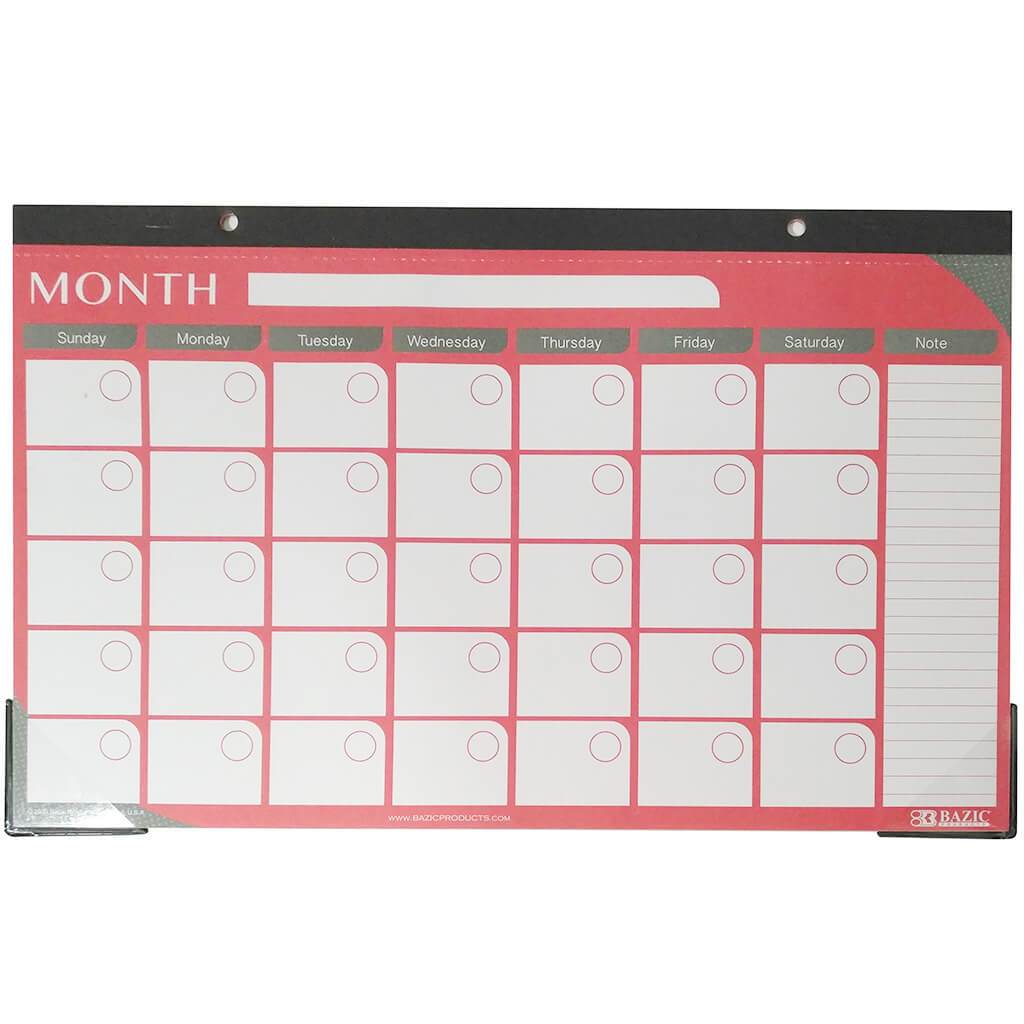 Undated 12-Month Desk Pad Calendar 11in x 17in Red