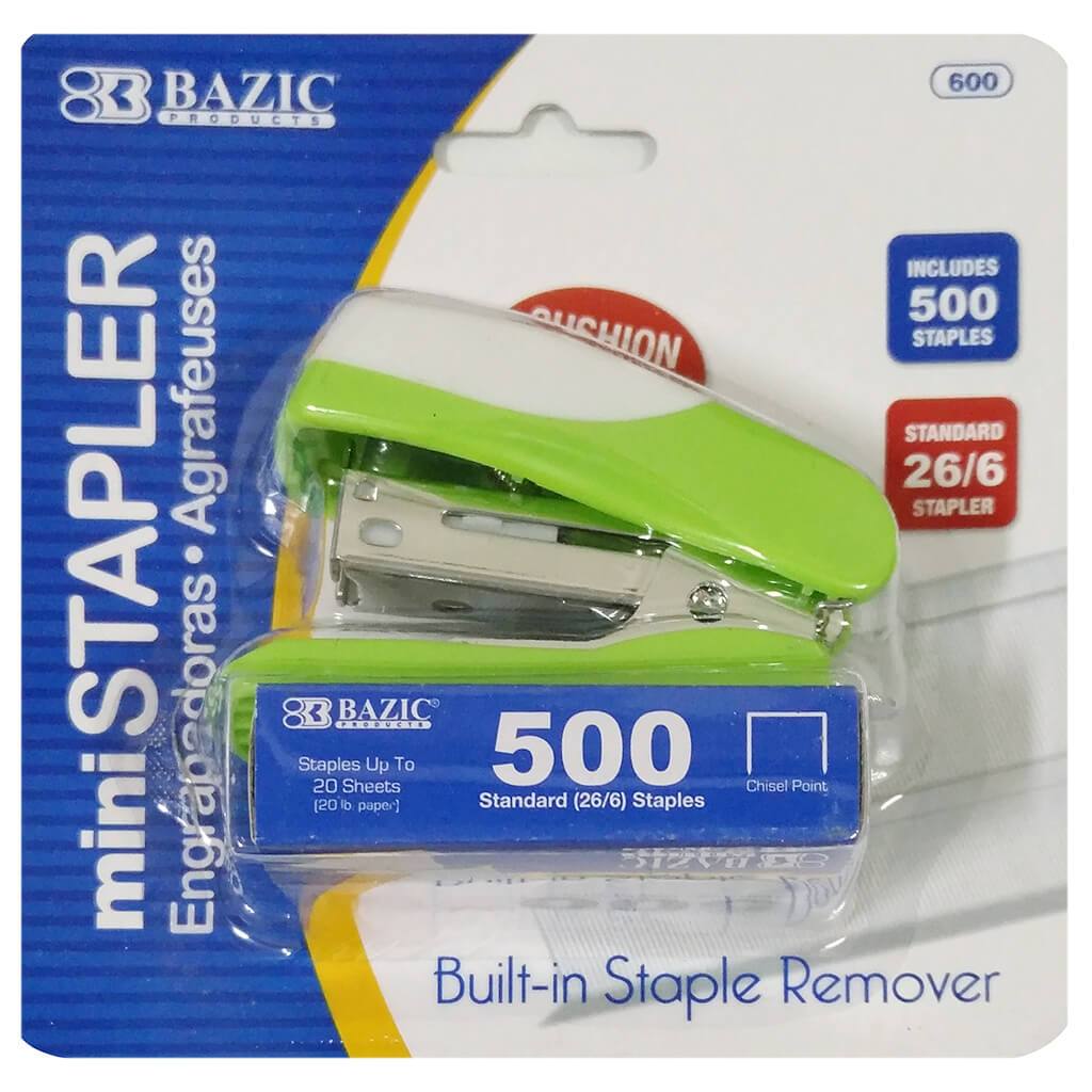 Mini Cushion Grip Standard Stapler 26/6 with 500ct Staples Green