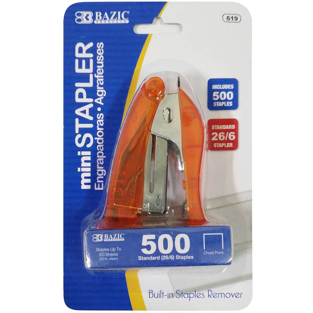 Mini Stand-Up Standard Stapler 26/6 with 500ct Staples Orange