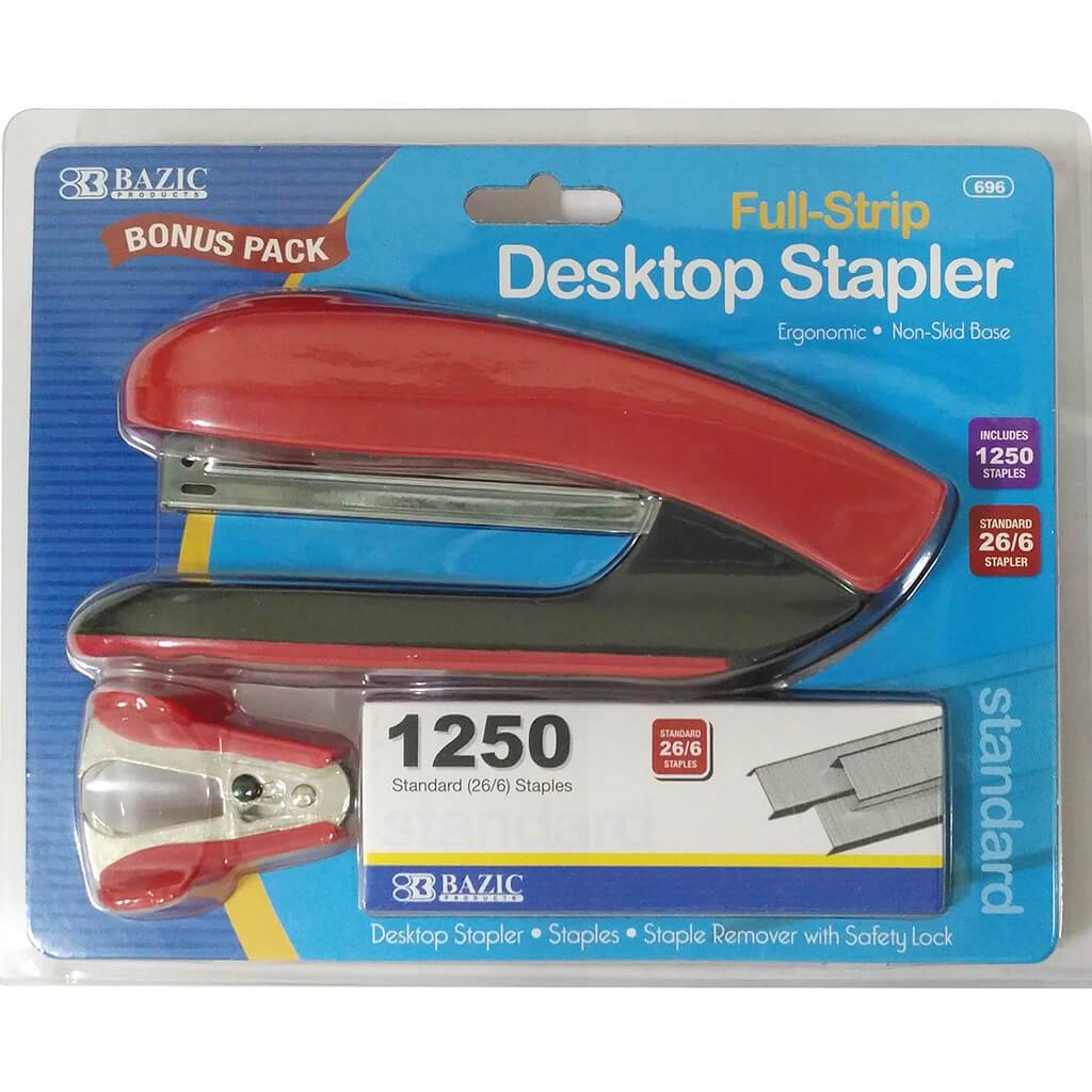 Desktop Full Strip Stapler Set Red