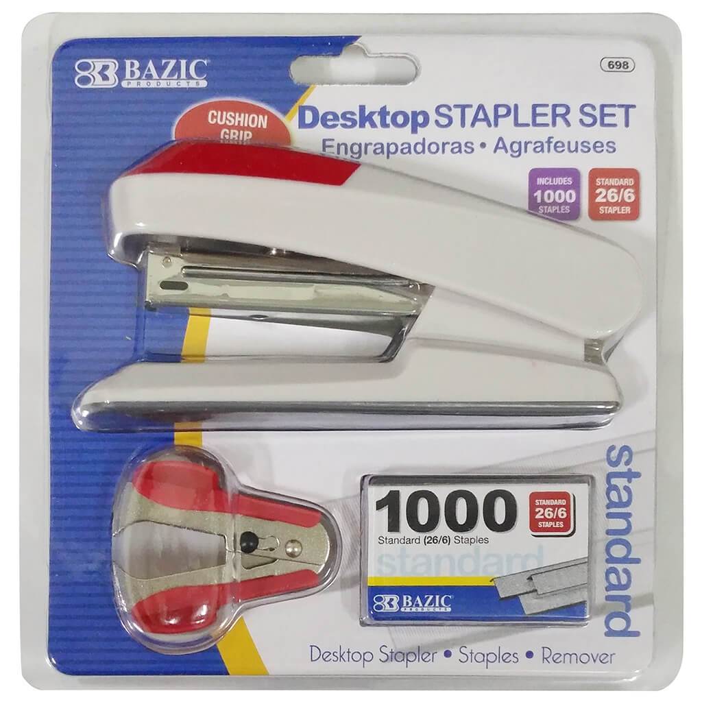 Desktop Stapler Set Comfort Grip Red