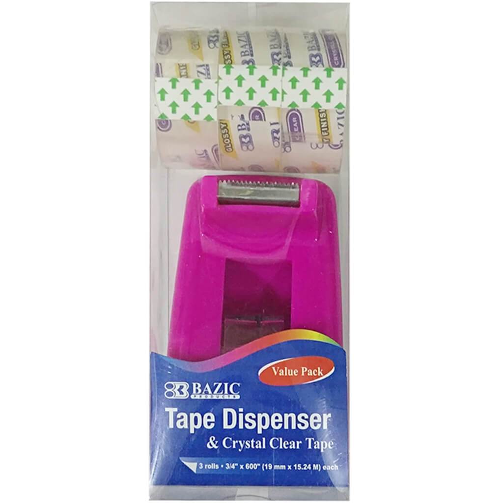 Desktop Tape Dispenser Mini Core with 3/4in x 600in Tape Refill Pink