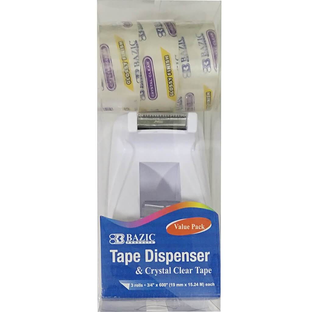 Desktop Tape Dispenser Mini Core with 3/4in x 600in Tape Refill White