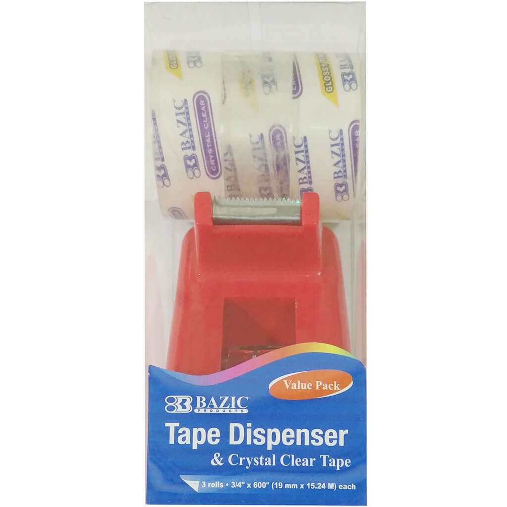 Desktop Tape Dispenser Mini Core with 3/4in x 600in Tape Refill Red