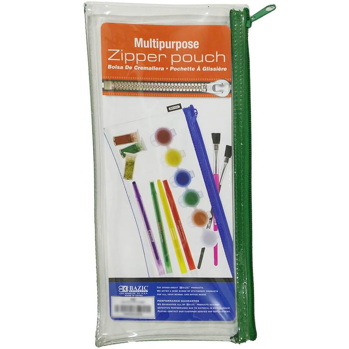 Clear Pencil Pouch 11 x 5in Green