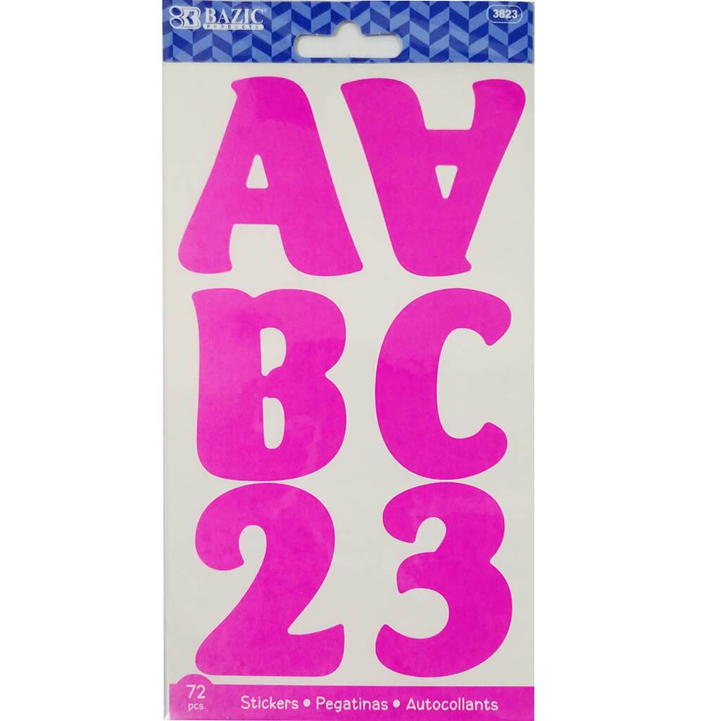 Alphabet &amp; Numbers Stickers Fluorescent Color 10 Sheets 2in Fuschia