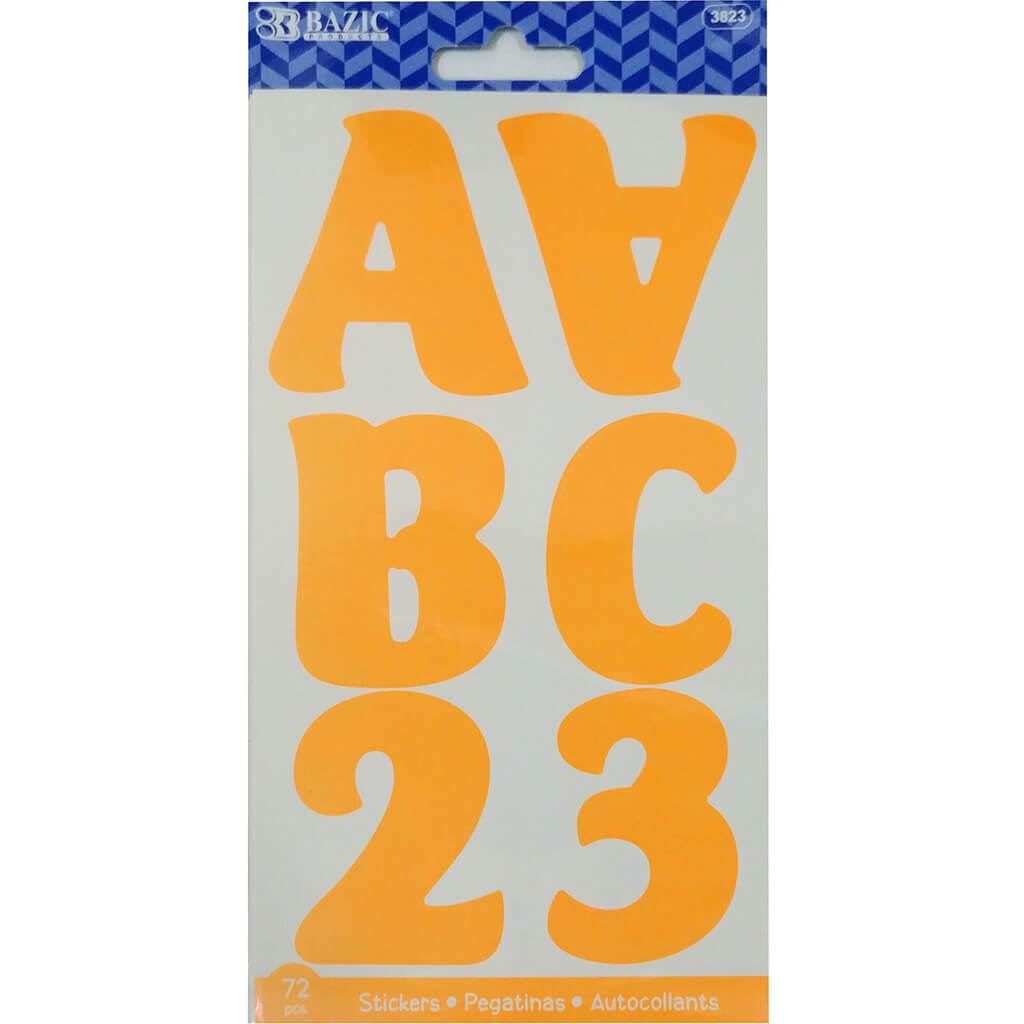 Alphabet &amp; Numbers Stickers Fluorescent Color 10 Sheets 2in Orange