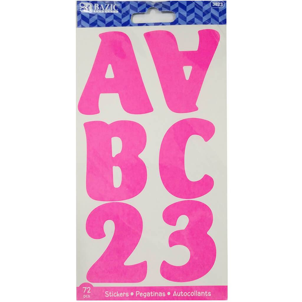 Alphabet &amp; Numbers Stickers Fluorescent Color 10 Sheets 2in Pink