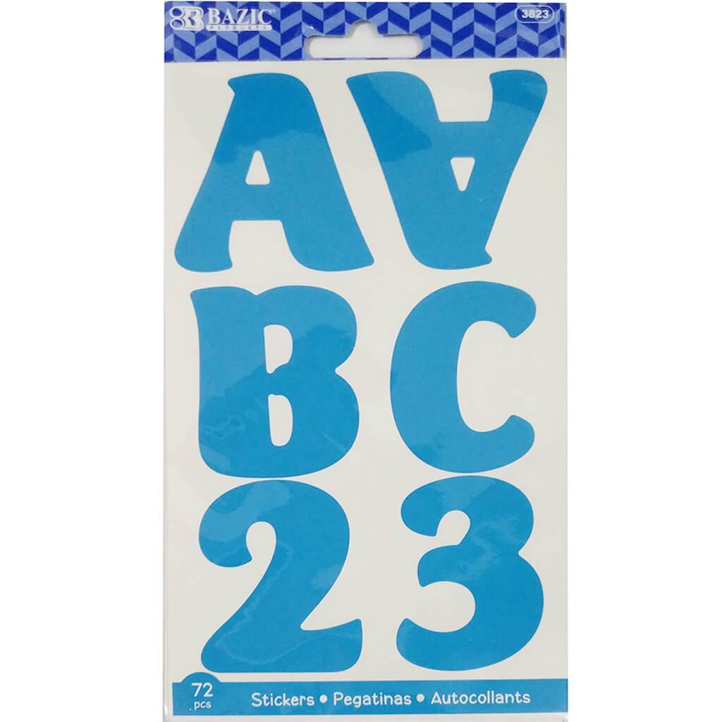 Alphabet &amp; Numbers Stickers Fluorescent Color 10 Sheets 2in Blue