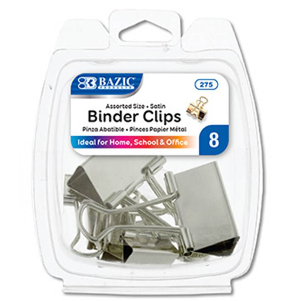 Satin Binder Clip 8/Pack Silver