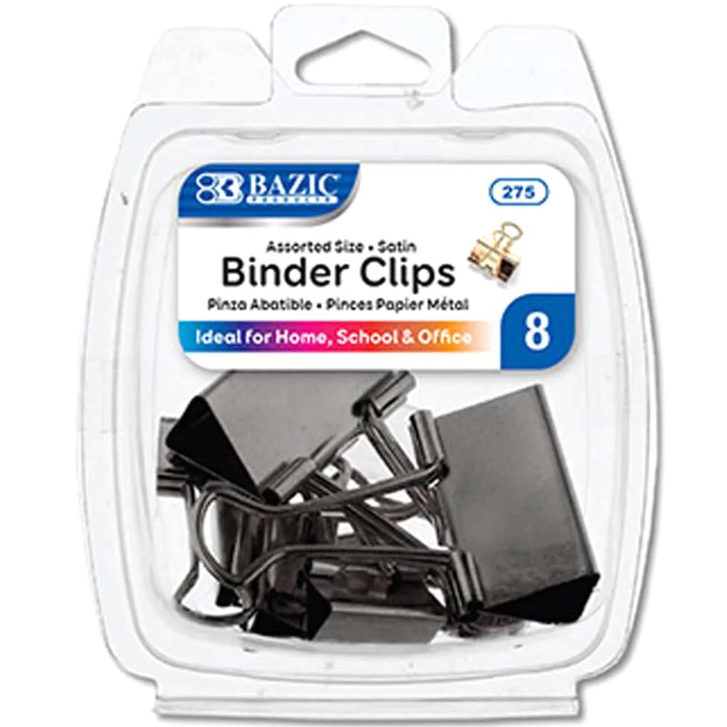 Satin Binder Clip 8/Pack Black