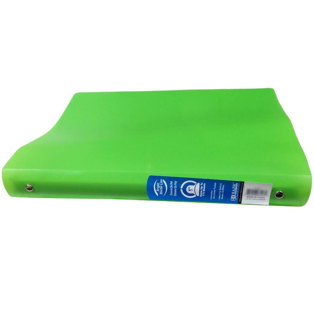 Poly 3-Ring Binder with Pocket 1in Matte Bright Color Green