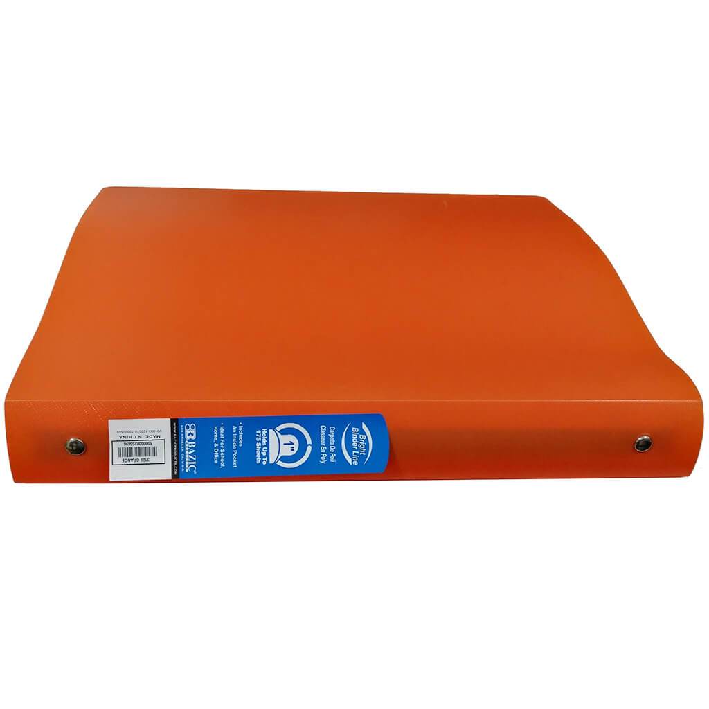 Poly 3-Ring Binder with Pocket 1in Matte Bright Color Orange