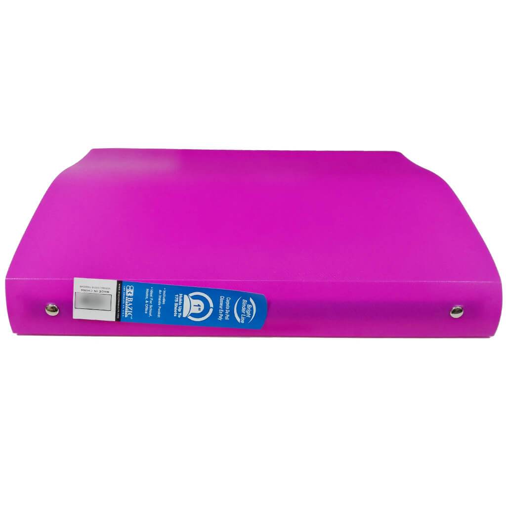 Poly 3-Ring Binder with Pocket 1in Matte Bright Color Pink