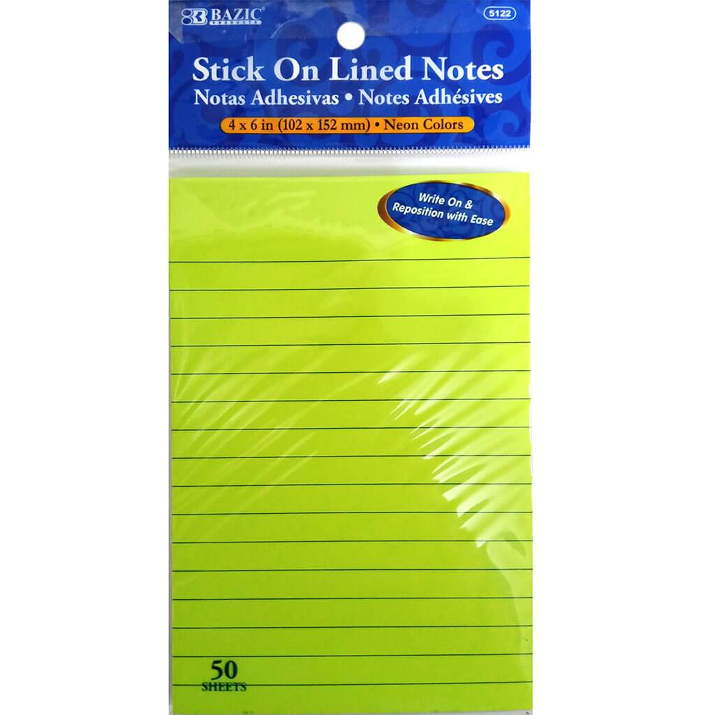 Neon Lined Stick On Notes Green