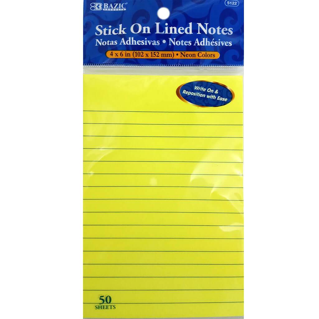 Neon Lined Stick On Notes Yellow