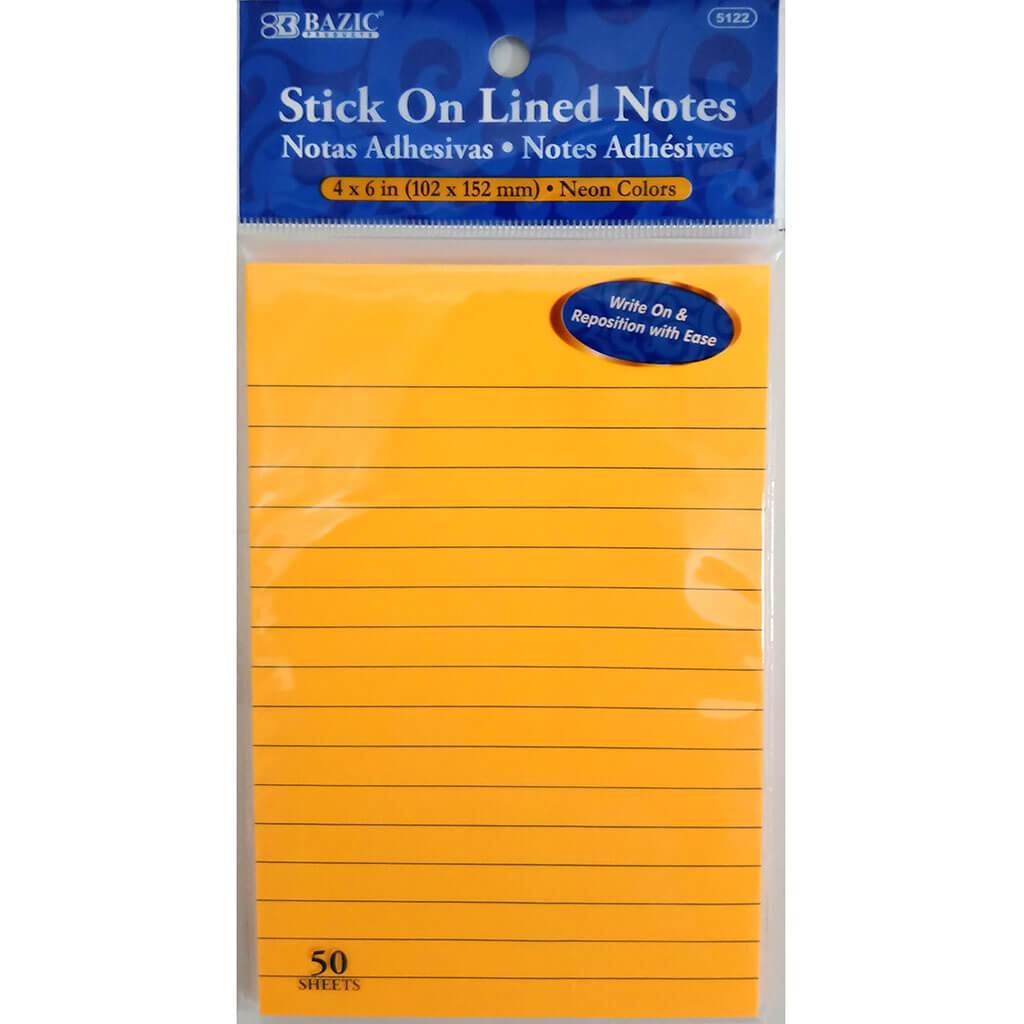 Neon Lined Stick On Notes Orange