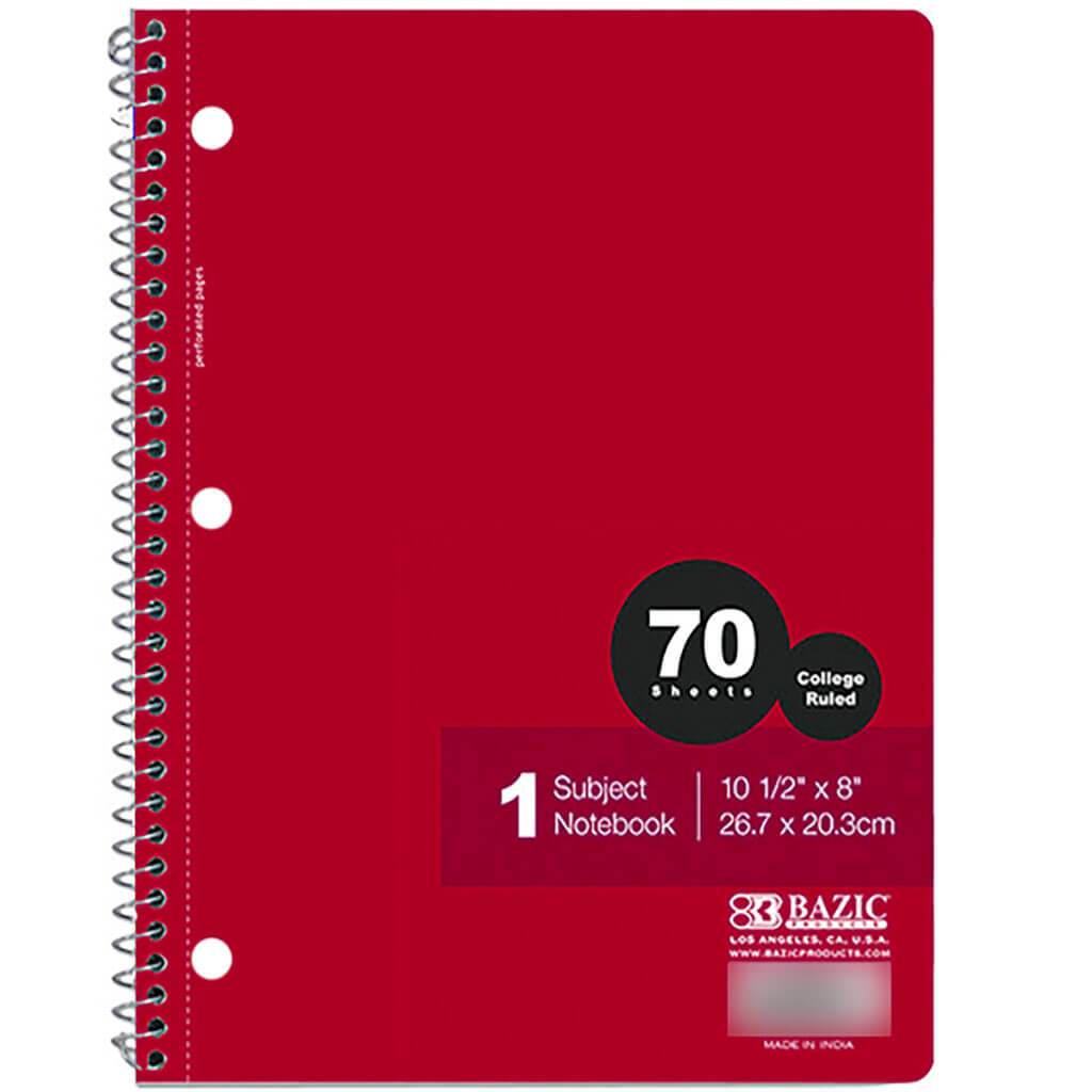 1 Subject Spiral Notebook C/R 70ct Red