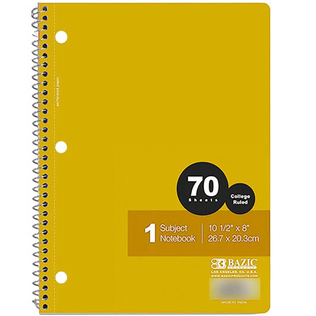 1 Subject Spiral Notebook C/R 70ct Yellow