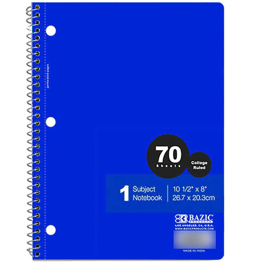 1 Subject Spiral Notebook C/R 70ct Black