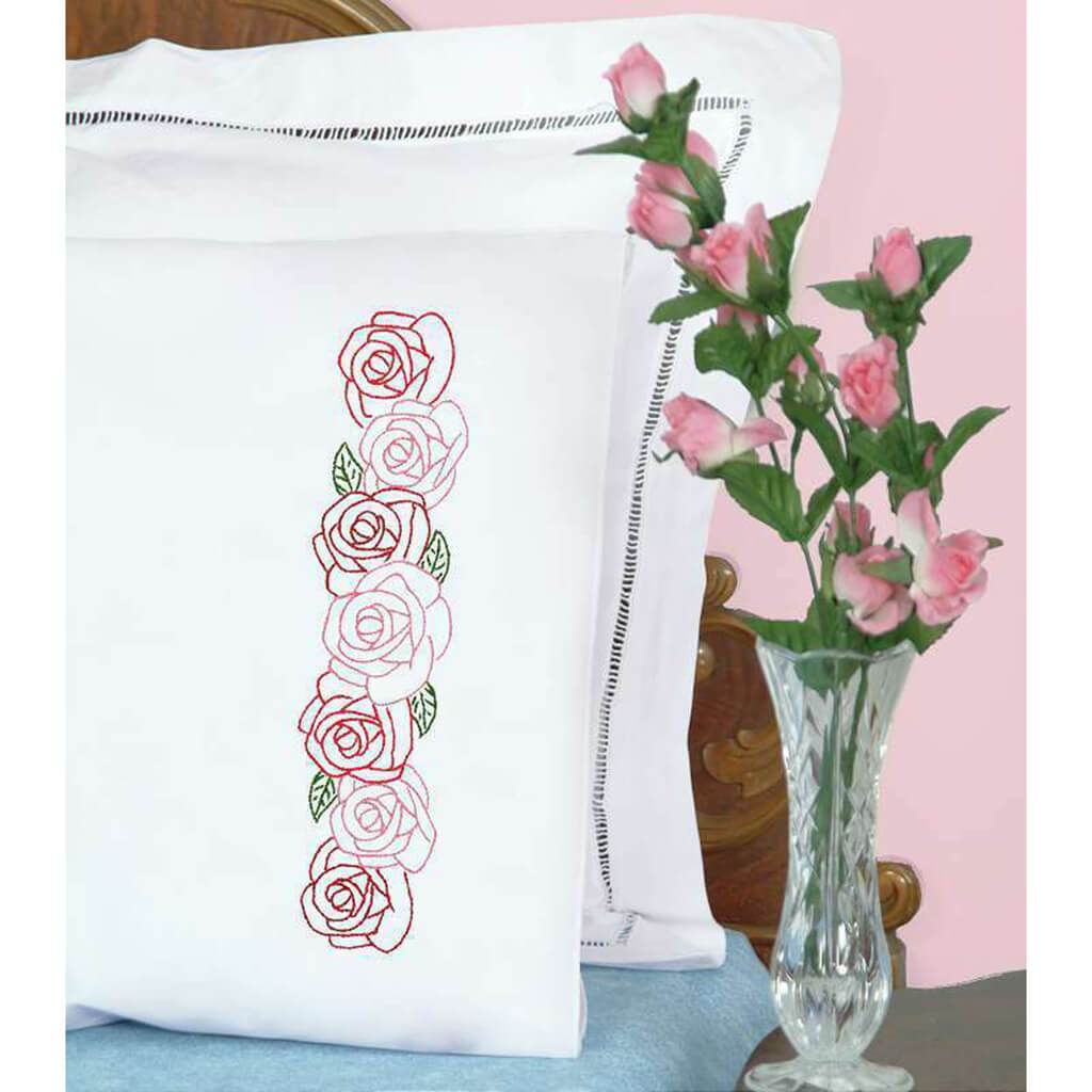 Stamped Pillowcases with White Perle Edge 2pcs