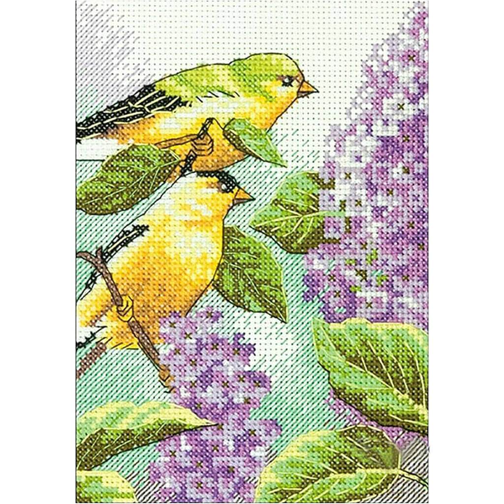 Goldfinch &amp; Lilacs Mini Counted Cross Stitch Kit 5in x 7in