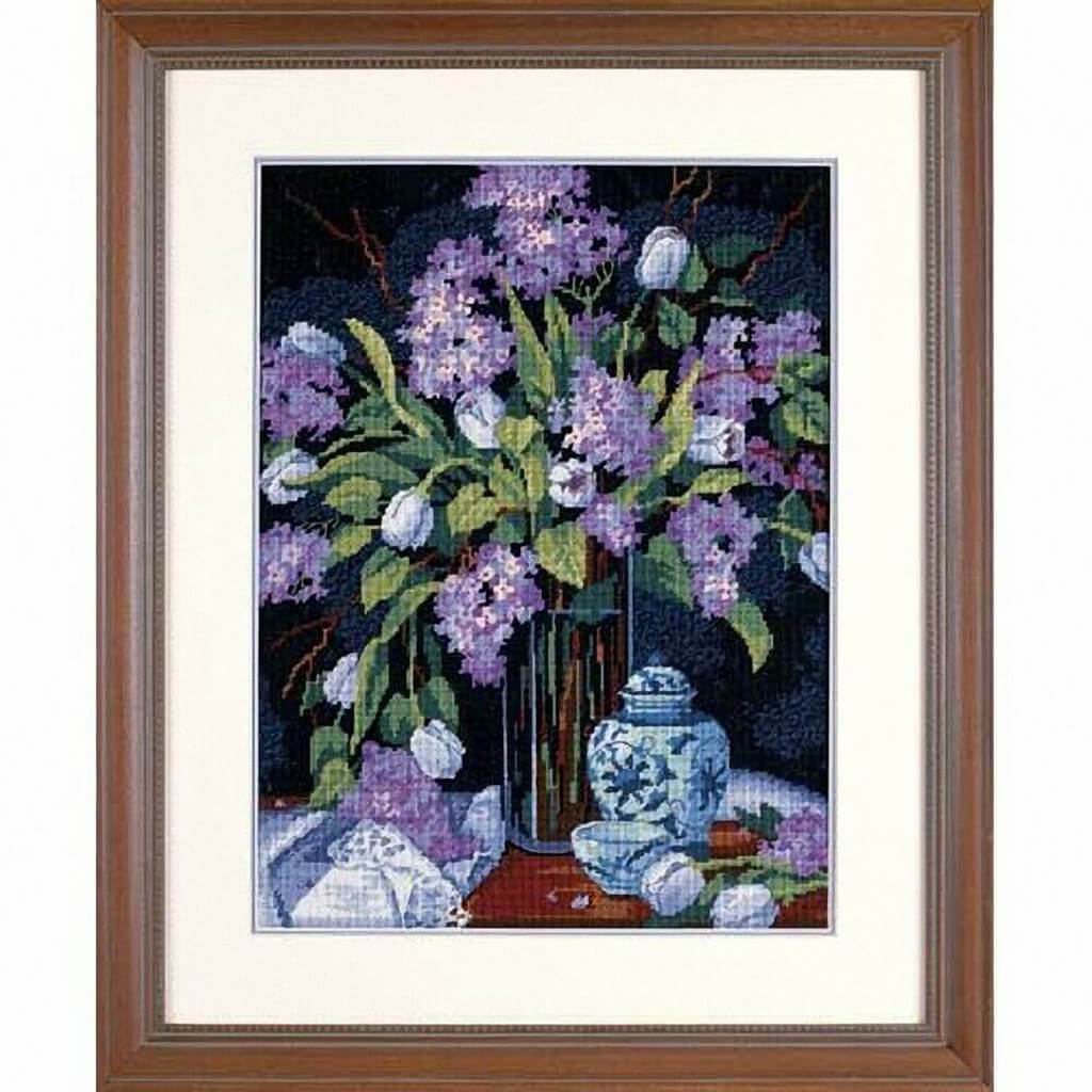 Needlepoint Kit 12in x 16in Tulips &amp; Lilacs Stitched In Floss