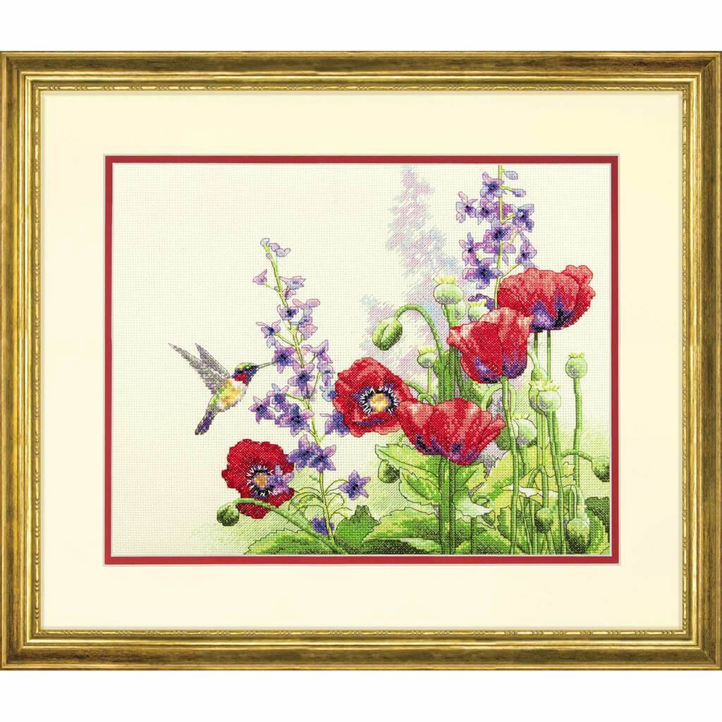 Hummingbird &amp; Poppies Counted Cross Stitch Kit 14in x 11in