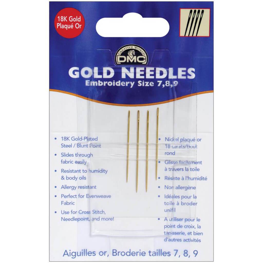 Gold Embroidery Hand Needles Size 7/9 4/Pkg